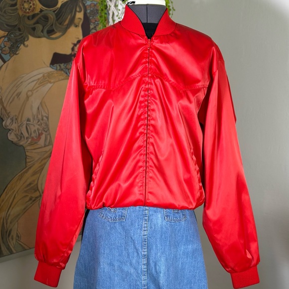 Ely Cattleman Other - Unisex Vintage Ely Cattleman Satin Zip Up Red Western Bomber Jacket Size Small